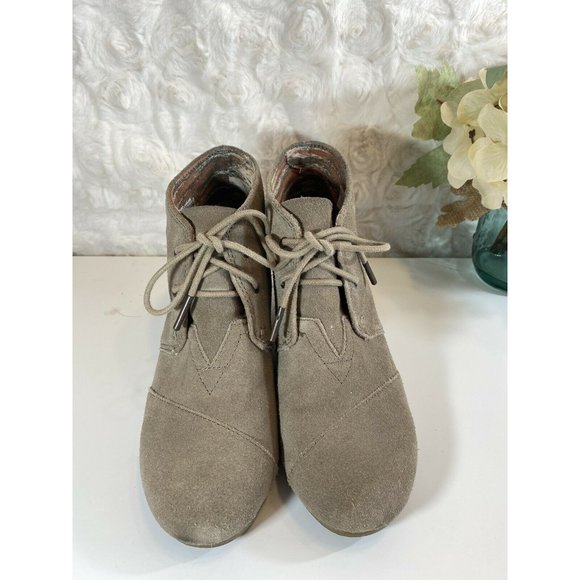 Toms Desert Wedge Women's Sz 7.5 Taupe Beige Suede - Picture 3 of 8
